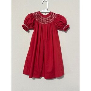 Mom & Me Red Smocked Baby Girl Dress Beaded Pearls 12 Months Classic Preppy